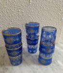 6 verres à thé marocains bleus et dorés.