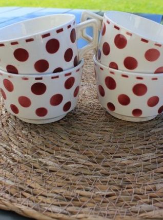 Lot de 4 tasses à pois Digoin Sarreguemines