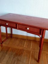 Grand bureau en rotin vintage style Maugrion 1960