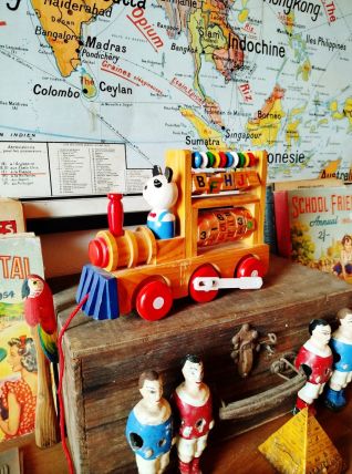 Boulier Abacus Train bois vintage | Jouet ancien enfant 