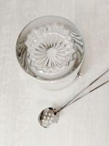 Sceau à glace vintage en verre ciselé et métal chromé 