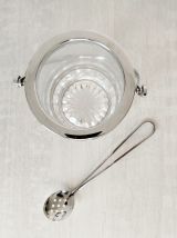 Sceau à glace vintage en verre ciselé et métal chromé 