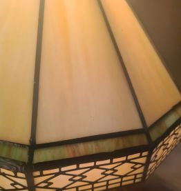 lampe laiton et bronze pied ancien 1900 avec abat jour pate 