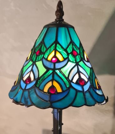 lampe pied  fer forgé ancienne ,1900 a 40 avec abat jour ver