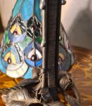 lampe pied  fer forgé ancienne ,1900 a 40 avec abat jour ver