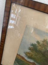 Lithographie ancienne paysage de campagne  signée .