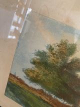 Lithographie ancienne paysage de campagne  signée .