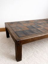 Table basse herbier en terre-cuite style Garnier, vers 1960 