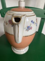 Cafetière porcelaine fleurie terracota DRB Limoges France.
