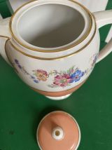 Cafetière porcelaine fleurie terracota DRB Limoges France.