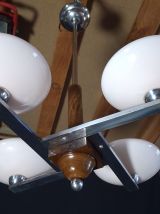 Lustre art deco chrome et opaline rose pale 