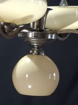 Lustre art deco chrome et opaline jaune pale 