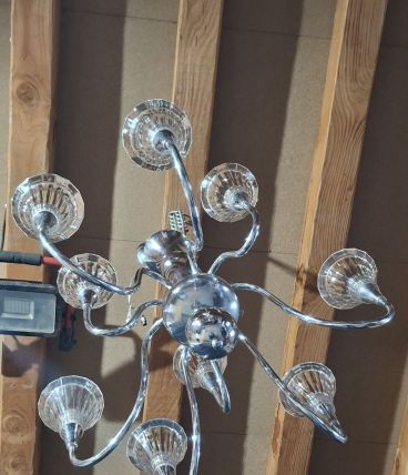 Lustre metal chrome et tulipes en verre epais annees 30/50