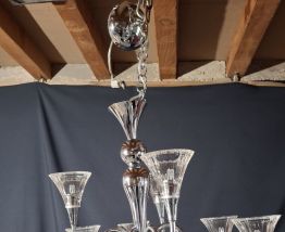 Lustre metal chrome et tulipes en verre epais annees 30/50