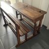Authentique bureau d’écolier ancien en bois massif