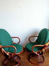 Paire de fauteuils pivotants en rotin 1970