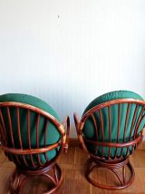 Paire de fauteuils pivotants en rotin 1970