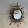 Miroir vintage 1960 soleil rotin osier - 55 cm