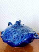 Théière céramique bleu art déco à la grenouille 