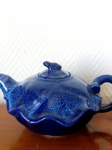 Théière céramique bleu art déco à la grenouille 