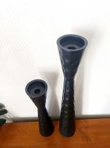 Paire de bougeoirs diabolo en métal vintage 