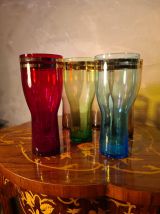  lot 7 grand verres teinté a limonade double liseré or 1950 