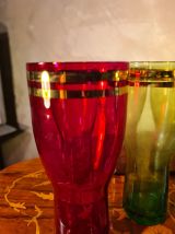  lot 7 grand verres teinté a limonade double liseré or 1950 