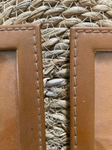 Paire petits cadres photos vintage en cuir marron.