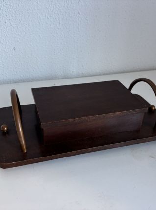 Porte-cigarettes vintage 1960 distributeur bois métal cuivre