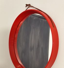 Miroir rouge rond mural vintage années 70 