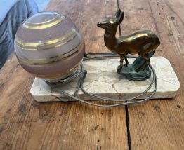 Lampe de Table Vintage Années 50/60 - Biche en Bronze et Glo