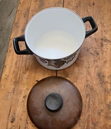 Marmite Vintage en Acier Émaillé - Fleurs 70's - Très Bel Ét