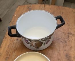 Marmite Vintage en Acier Émaillé - Fleurs 70's - Très Bel Ét
