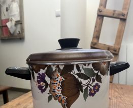 Marmite Vintage en Acier Émaillé - Fleurs 70's - Très Bel Ét