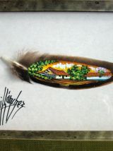 Paysage miniature peint sur plume d’oiseau 