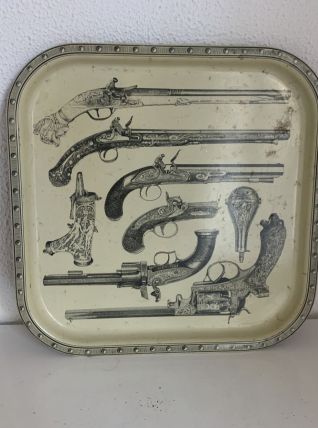 Plateau en métal guns design style Piero Fornasetti vintage 