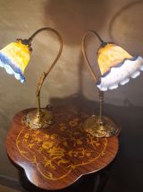 paire de lampes de chevet laiton 40x32 abat jour pate de ver