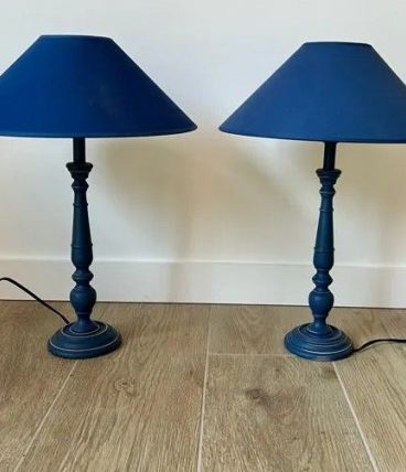 Paire de lampes bois bleu marine classic 57x25   tres belle