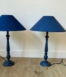 Paire de lampes bois bleu marine classic 57x25   tres belle