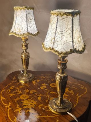paire de lampes chevet laiton empire 34x14 elec ok abat jour