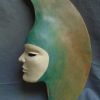 Masque Demi-lune en terre cuite patinée ,pièce unique signée