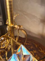 lampe chrome or laiton verre, fleur et papillon 1975 a 80s a