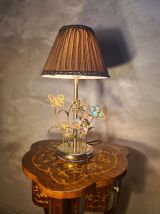 lampe chrome or laiton verre, fleur et papillon 1975 a 80s a