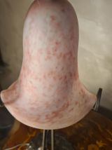 Lampe pied fer forgé ancienne, 1900 a 40 avec abat jour pate