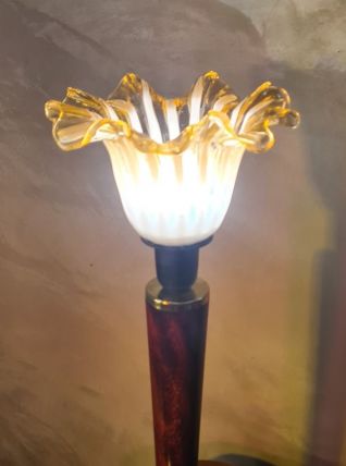 lampe bois mazda 1940 tulipe murano 60x45 tres bon etat
