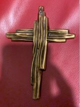 Rare Crucifix Brutaliste en Bronze à la Cire Perdue - Signé 