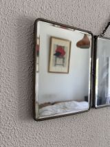 Miroir vintage 1930 triptyque de barbier simili cuir lie de 