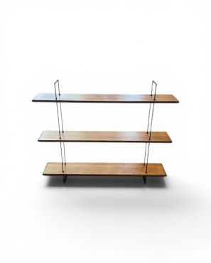 Etagere vintage murale bois et métal noir 