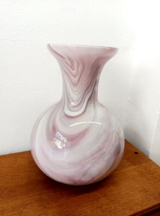 Vase style Murano en verre rose vintage 