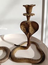 Paire flambeaux zoomorphe Cobra Naja en bronze 